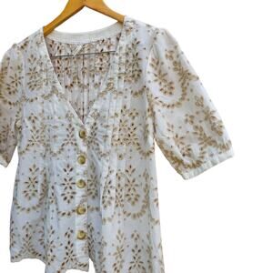 Anthropologie White and Tan Blouse